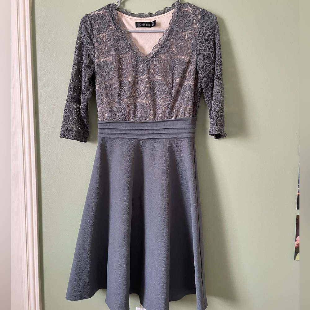 HOMEYEE Grey Lace Dress Size Women’s 4
